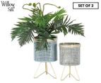 Set of 2 Willow & Silk Luxe Rattan-Look Footed Planters - Taupe/Gold/Natural