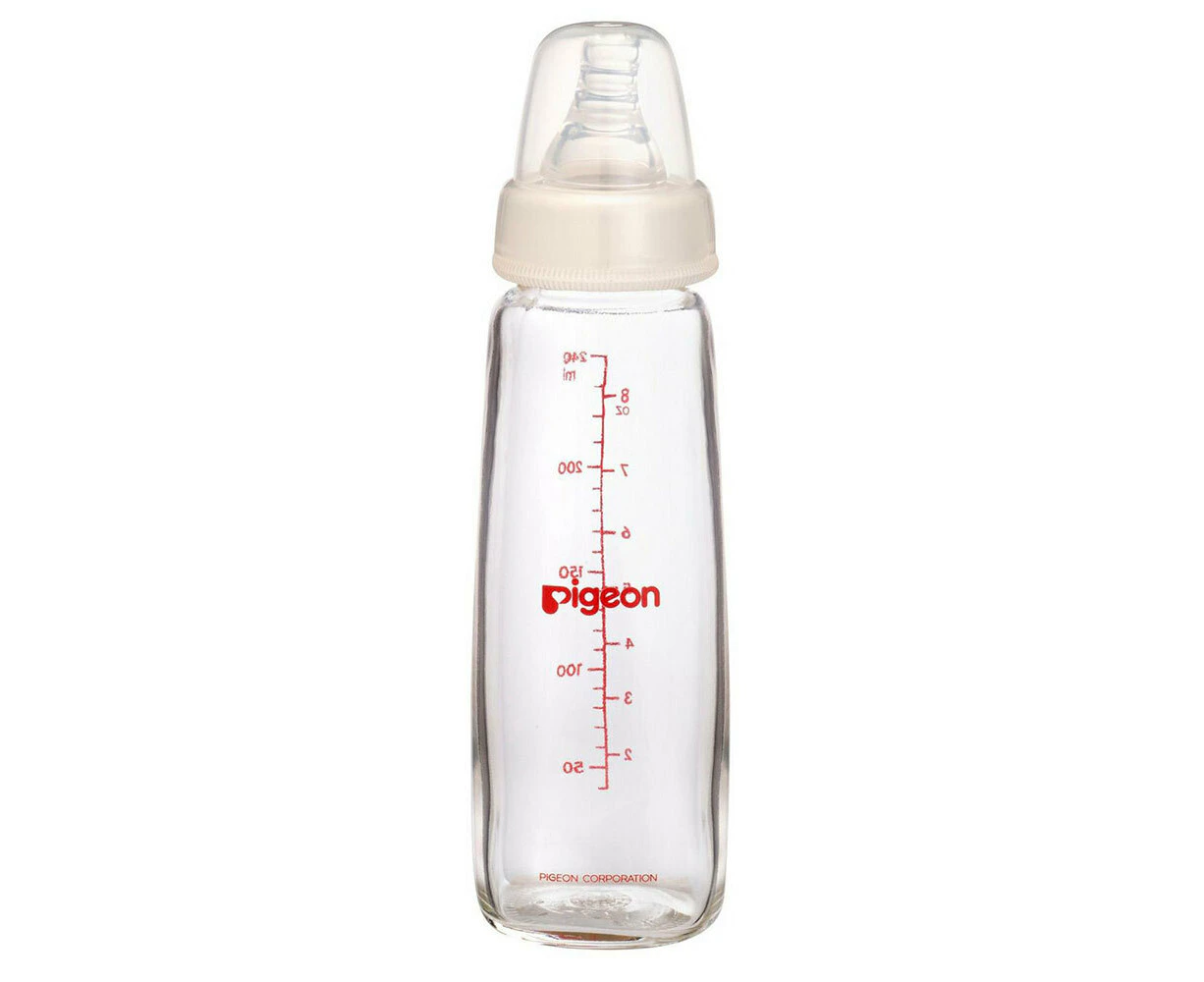 Pigeon Slim Neck Peristaltic 240mL Glass Feeding Bottle f/ Baby/Infant 4m+ Clear