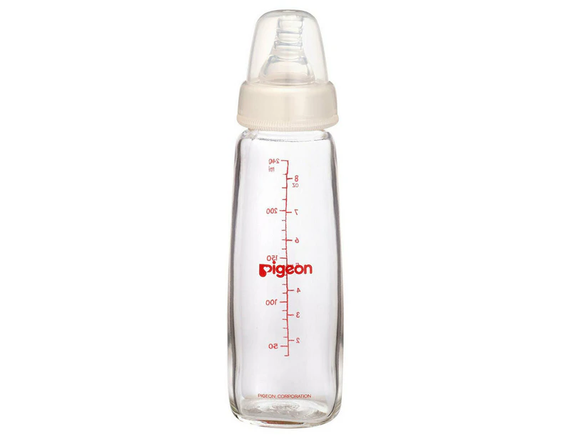 Pigeon Slim Neck Peristaltic 240mL Glass Feeding Bottle f/ Baby/Infant 4m+ Clear