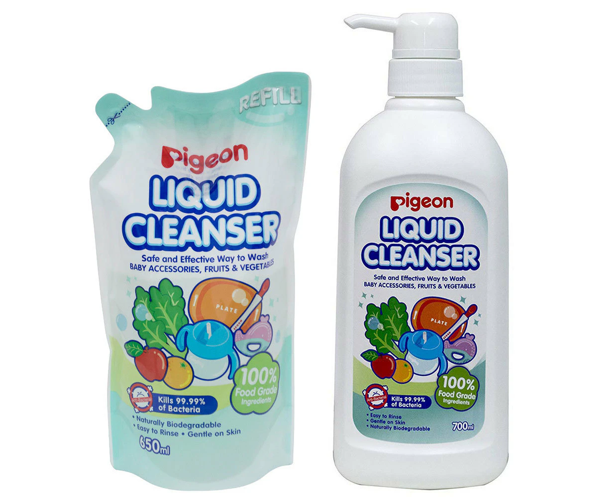 Pigeon 700ml Liquid Cleanser w/ 650mlRefill  for Baby Bottles/Food/Fruit/Veggies