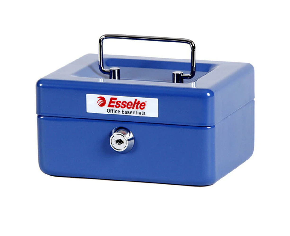 Esselte Cash/Money Box/Tin No6 Steel Blue Petty Cash/Till w/ Handle/Lock/Tray