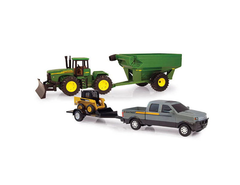 John Deere 38cm Mega Hauling Set Pickup/Tractor Toy/Ute Vehicle Farming Grey