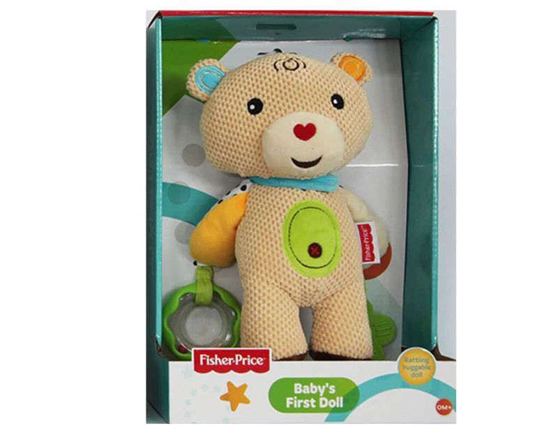Fisher Price First Doll 25cm Bear Soft/Huggable/Educational Toy Rattle Baby 0m+