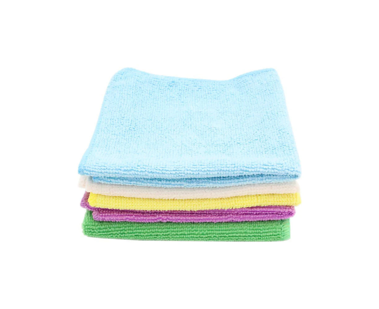 5PK White Glove 30x30cm Cleaning Microfibre Cloth Assorted Colour Towel Wash