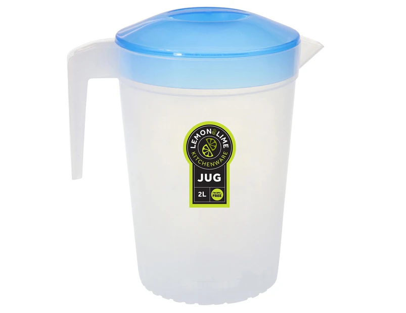 Lemon & Lime 2L Pitcher Jug w/Lid  Plastic BPA FREE f/ Drink/Water Clear/Blue