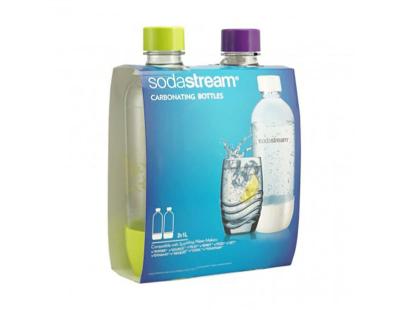 2x SodaStream SM Carbonating 1L Bottle for Drink Maker Source Metal/Play/Spirit