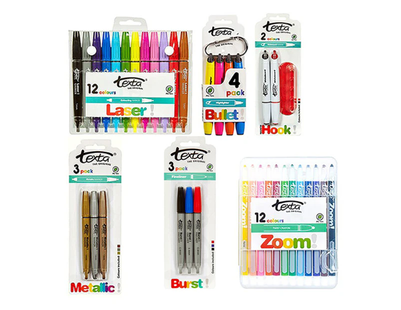 Texta Kids Craft Showbag w/Crayons/Metallic Markers/Fine Line Pens/Highlighters