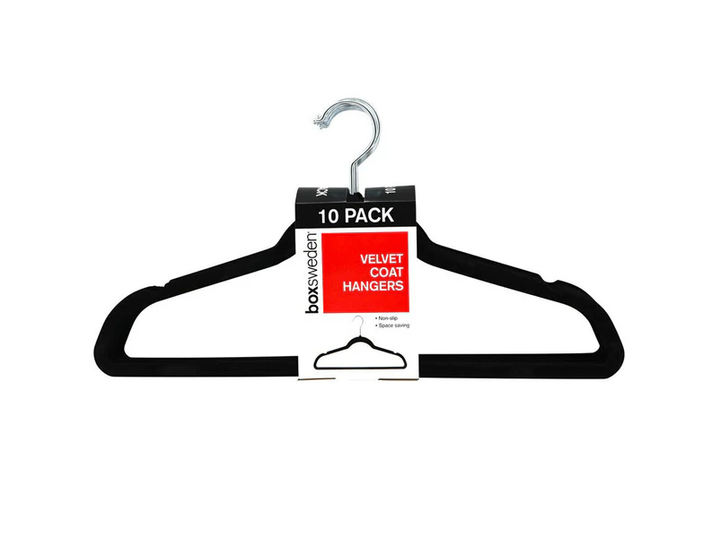 10PK Boxsweden Velvet Hanger/Wardrobe/Storage Organiser for Clothes/Shirt Black