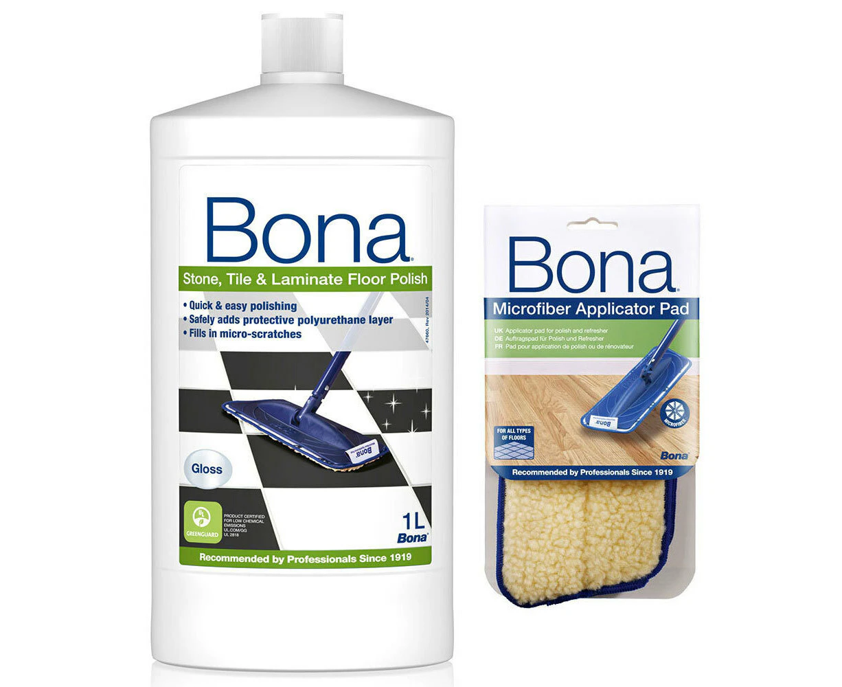 Bona Stone Tile & Laminate Floor Polish w/ Microfibre Applicator Pad for Mop