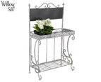 Willow & Silk Ornate 2-Shelf Stand w/ Blackboard - Distressed White