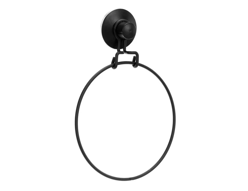 Boxsweden Wall Mount Bathroom Wire Suction Cup Towel Ring Holder/Rack Black