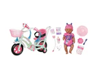 Baby Born 43cm Soft Touch Girl Pink Doll & Play & Fun Bike/Cycle Accessory 3y+