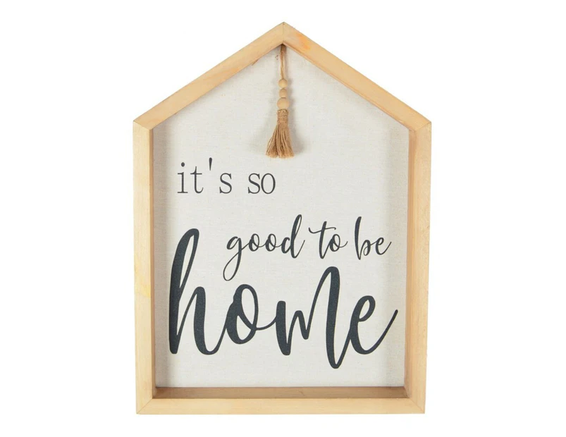Good to be Home Timber-Framed Wall Art w/Tassel 30x40cm Hanging Home Decor White