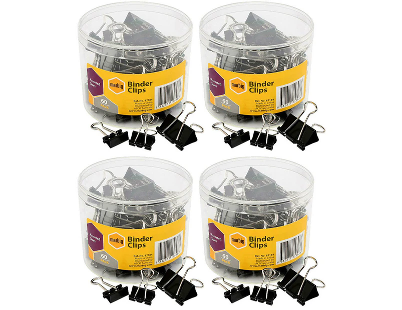 240PC Marbig Paper Fold Back/Binder Clips Assort Sizes Office/Home Use/Essential