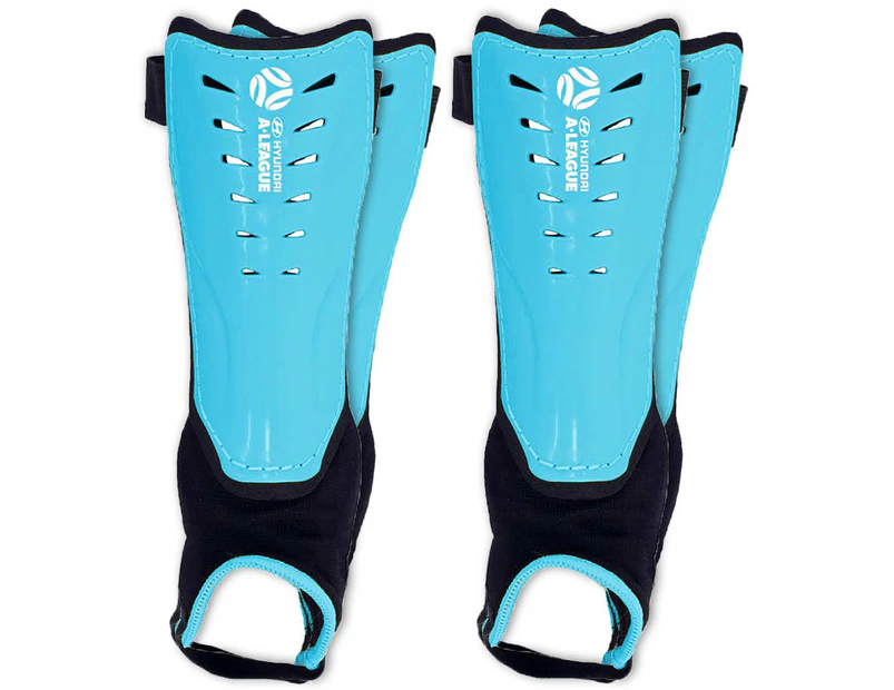 2x Hyundai A-League Shin Guard/Pads w/ Ankle Sock/Sports/Soccer Small Size/Blue