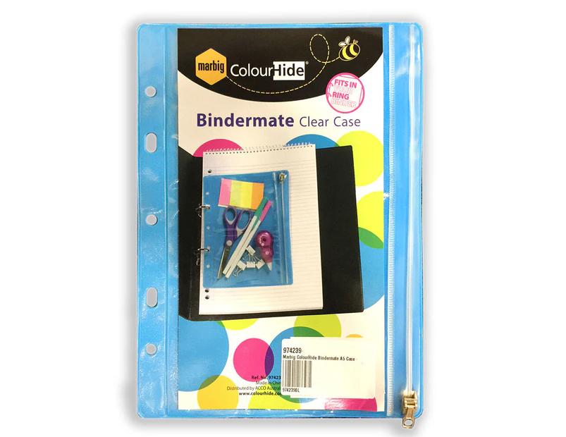 Marbig ColourHide Bindermate A5 Clear Case Stationery/Pen/Pencils Holder Blue