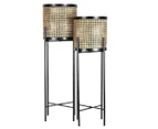 Set of 2 Willow & Silk Nested Rattan Look Stilted Planters - Natural/Black