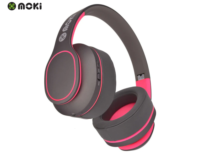 Moki Kids' Navigator Bluetooth Noise Cancelling Over-Ear Headset w/ Mic - Grey/Pink