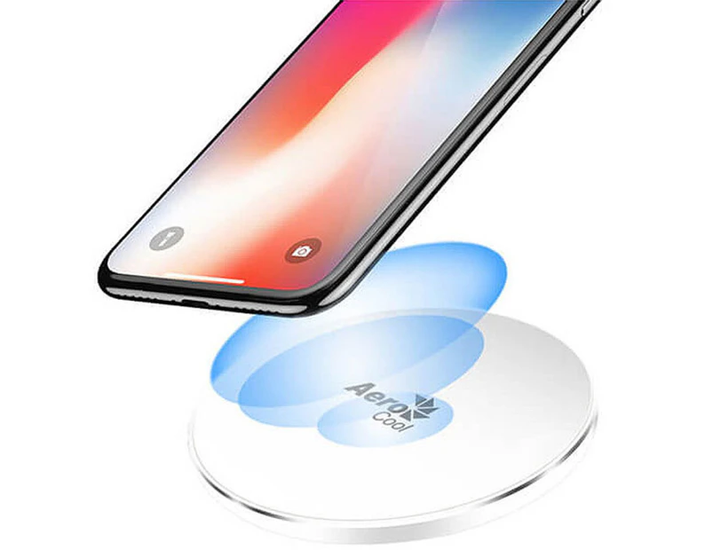 AeroCool Slimline 10W Qi Fast Wireless Charger for Android/Apple w/Light White