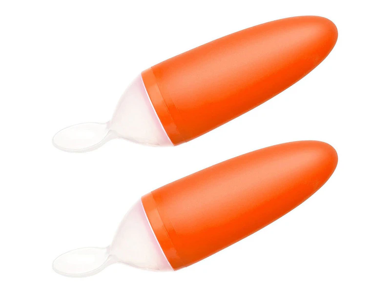 2PK Boon Squirt Orange Silicone Baby Food Feeding Dispensing Spoon for Baby