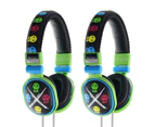 2x Moki Popper Children/Kids Headphones Over Ear Cup Stereo Headband Skull Black