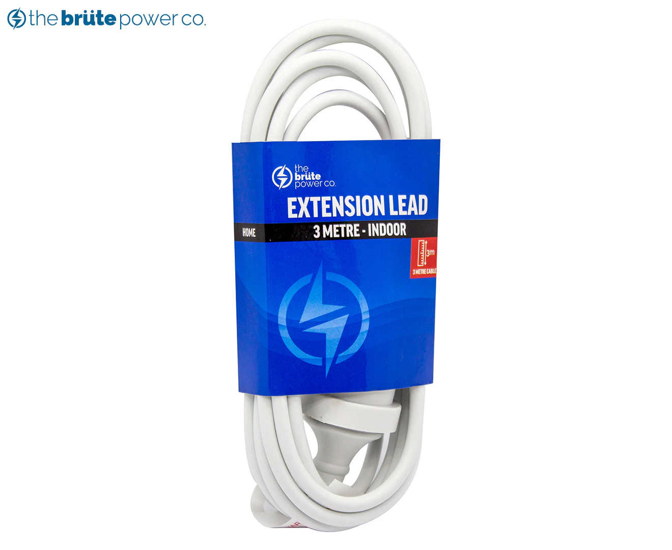 The Brute Power Co 3m Extension Lead/Cord Cable AU/NZ 2400W 240V Home Plug WHT