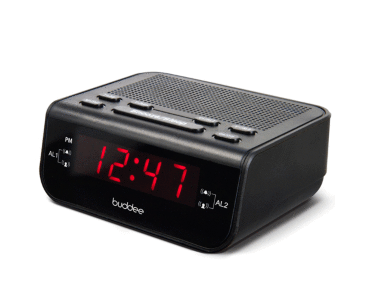 Buddee AM/FM Digital Clock Radio w/ 0.6" LED Display/Snooze Alarm/Compact Black