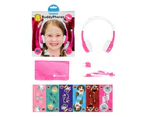 2x Buddyphones InFlight Safe Kids Headphones Headset w/Mic/Airplane Adapter Pink