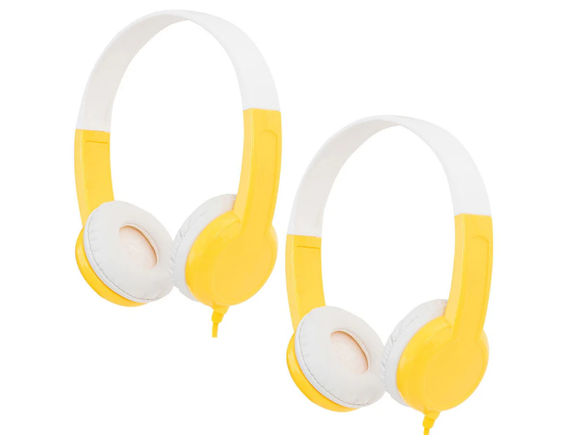 2x Buddyphones Connect Wired Headphones w/Stickers/Microphone Kids 3y+ Yellow