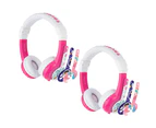 2x Buddyphones Explore Kids Safe Foldable Headphones Headset 3.5mm w/Mic Pink