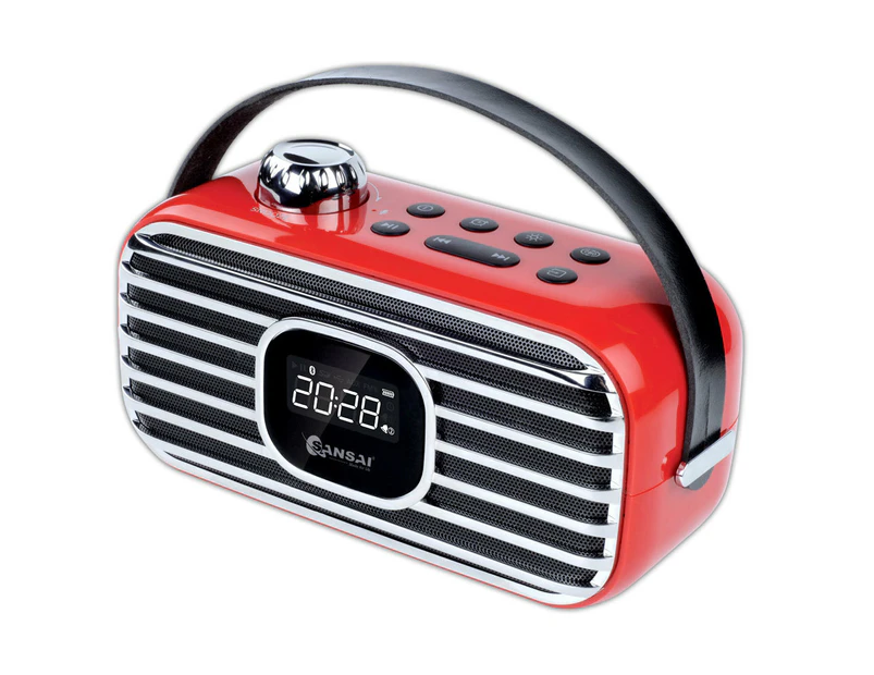 Sansai Portable Wireless Bluetooth Speaker w/ FM Radio/LED Alarm Clock Red