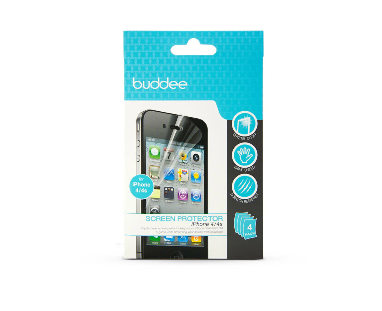 Buddee 4PK Crystal Clear Screen Protector Cover Film Guard for Apple/iPhone 4/4s