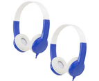 2x Buddyphones Connect Wired Headphones 3.5m w/Stickers/Microphone Kids 3y+ Blue