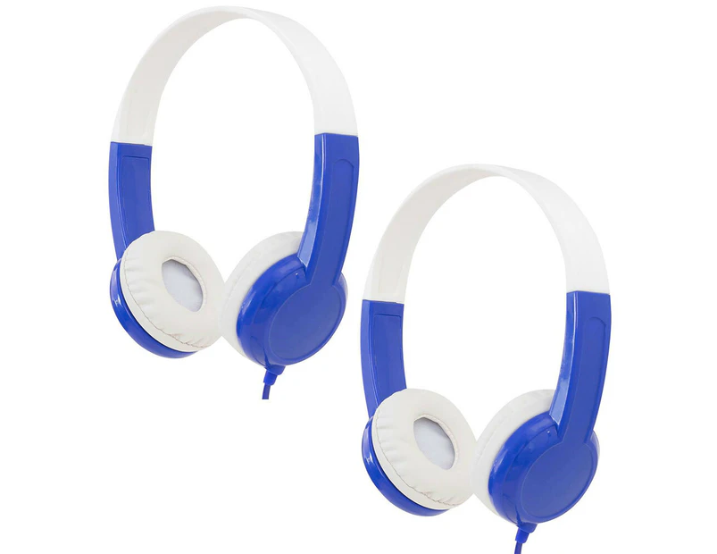2x Buddyphones Connect Wired Headphones 3.5m w/Stickers/Microphone Kids 3y+ Blue
