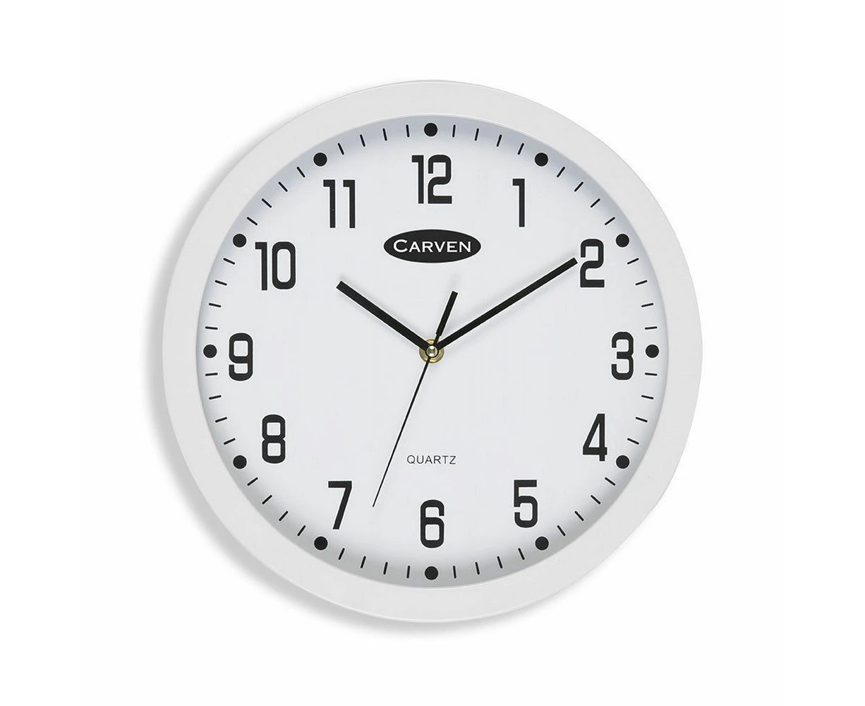 Carven 30cm Round White Wall Clock Silent Analogue 300mm for Home/Office/Decor