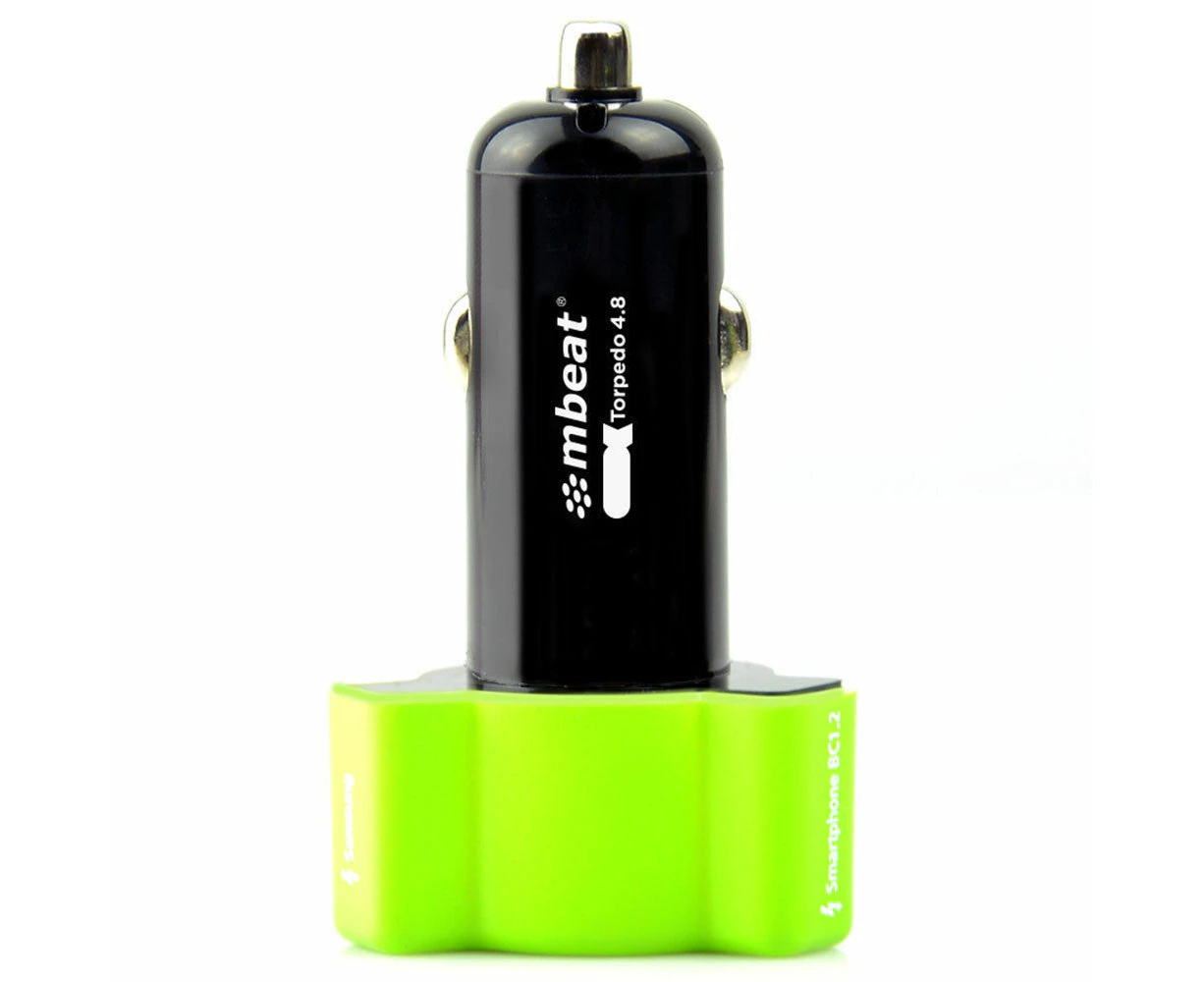 mbeat Triple Port Rapid Car Charger 3 USB 4.8A/24W for Samsung/iPad/iPhone Green