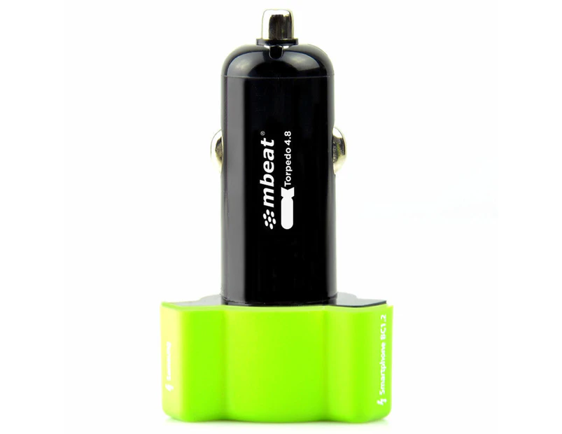 mbeat Triple Port Rapid Car Charger 3 USB 4.8A/24W for Samsung/iPad/iPhone Green