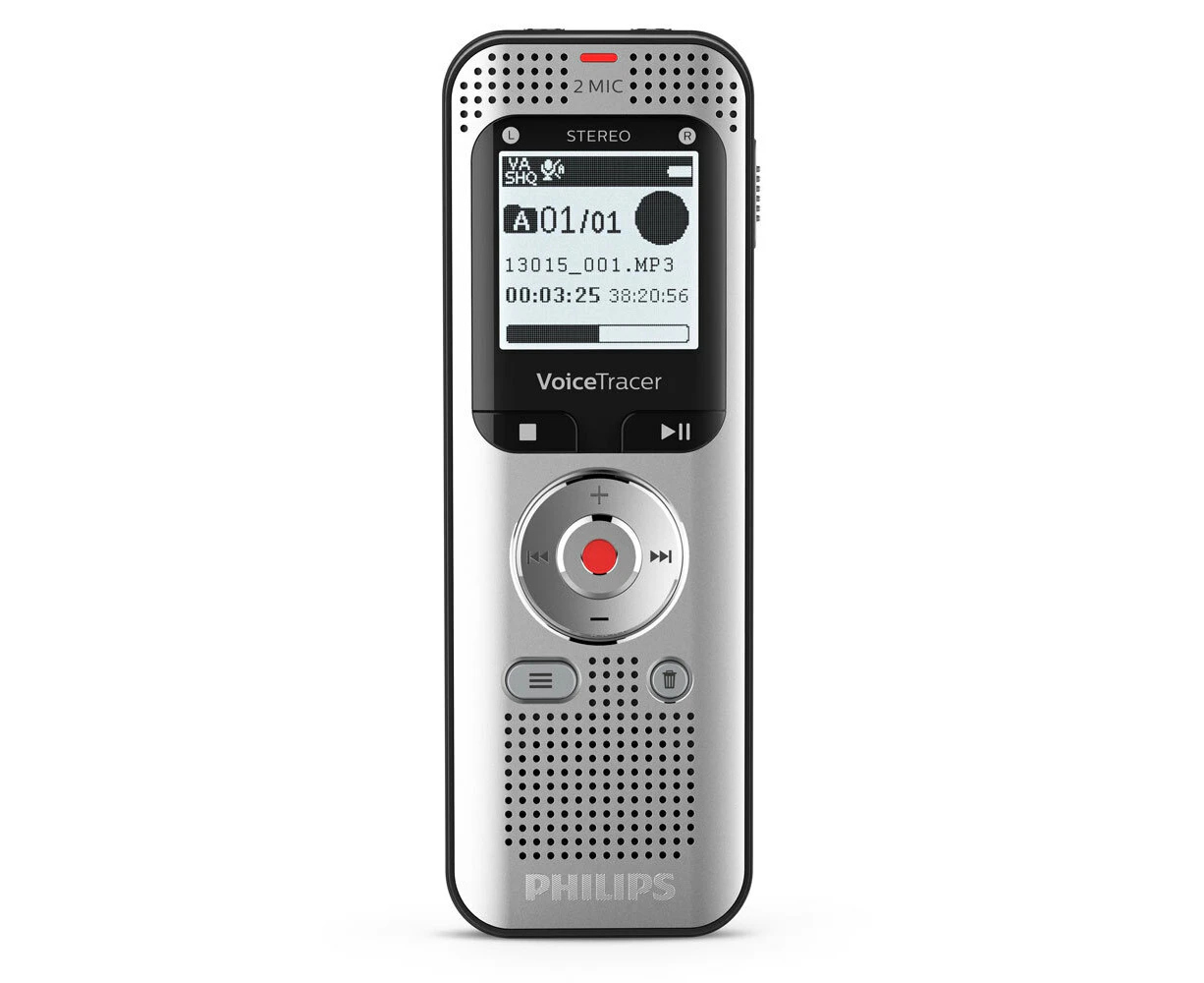 Philips 2 MIC Stereo 8GB In-Built Battery FM Radio Audio Voice Recorder Silver