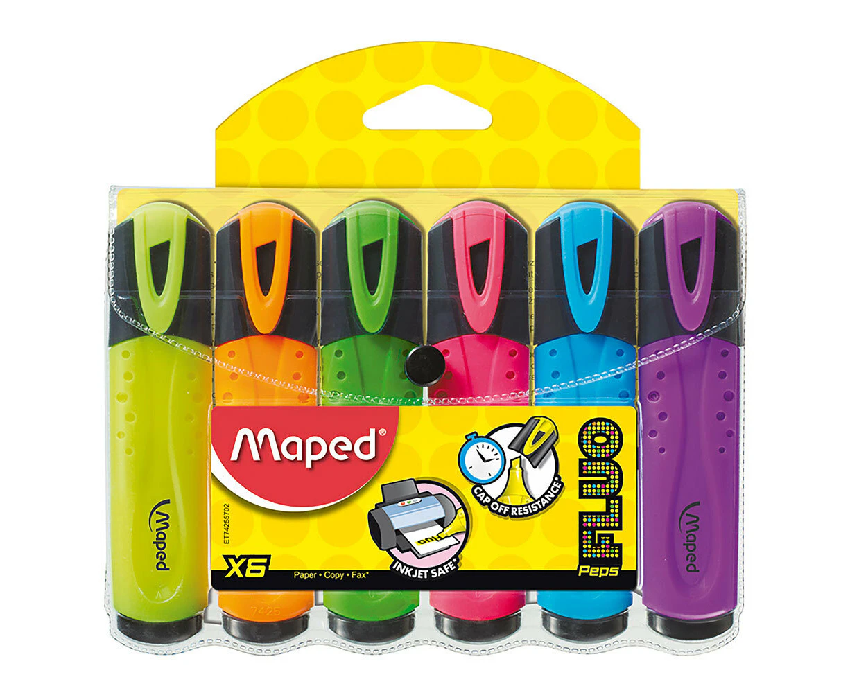 6pc Maped Chisel Highlighter Markers Pen School/Office/Home Assorted Colours