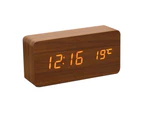 LED Digital Sound/Voice Activated 15cm Wooden Alarm Clock  w/Temperature/Date