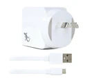 Gecko USB 2.4A Wall Charger w/1.5m Micro-USB Cable for Smartphones/Cameras White