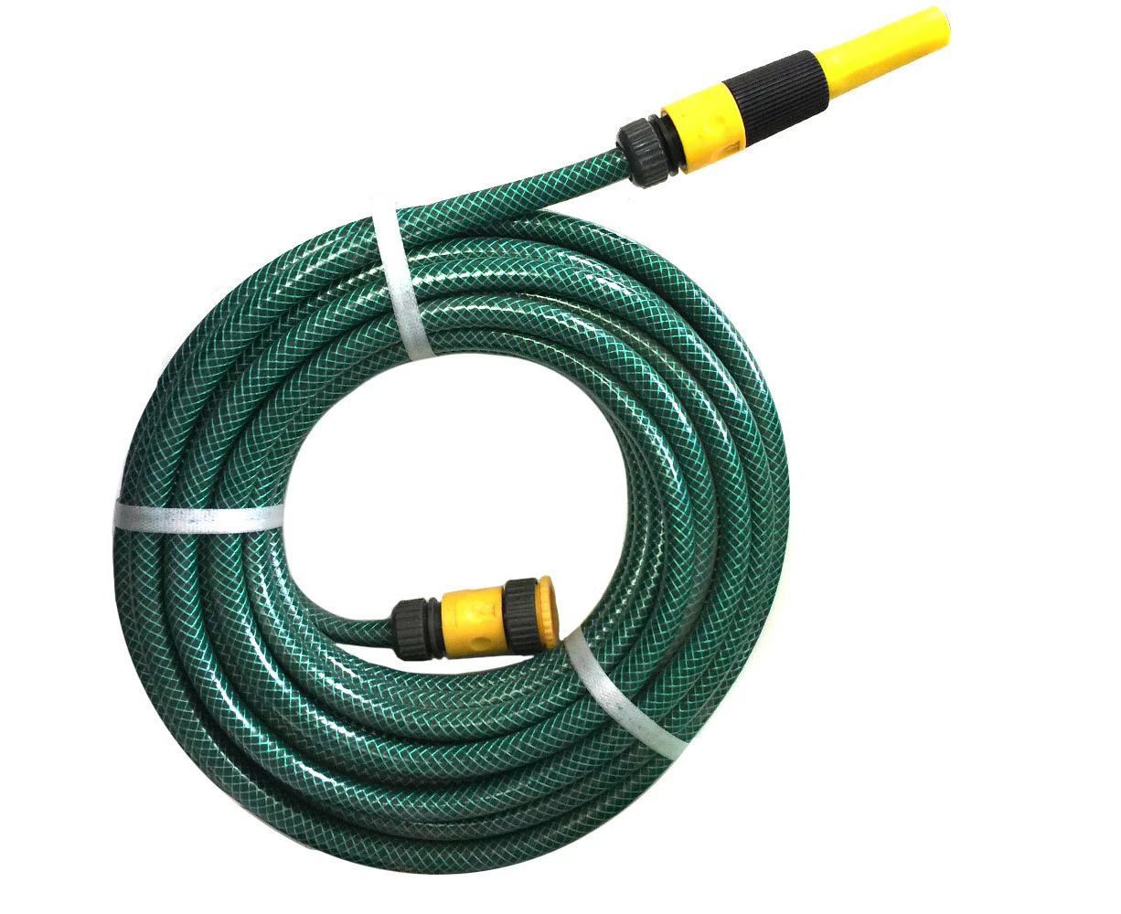 15m x 1/2" Fitted Water Garden Hose Pipe Gardening Watering Spray Green