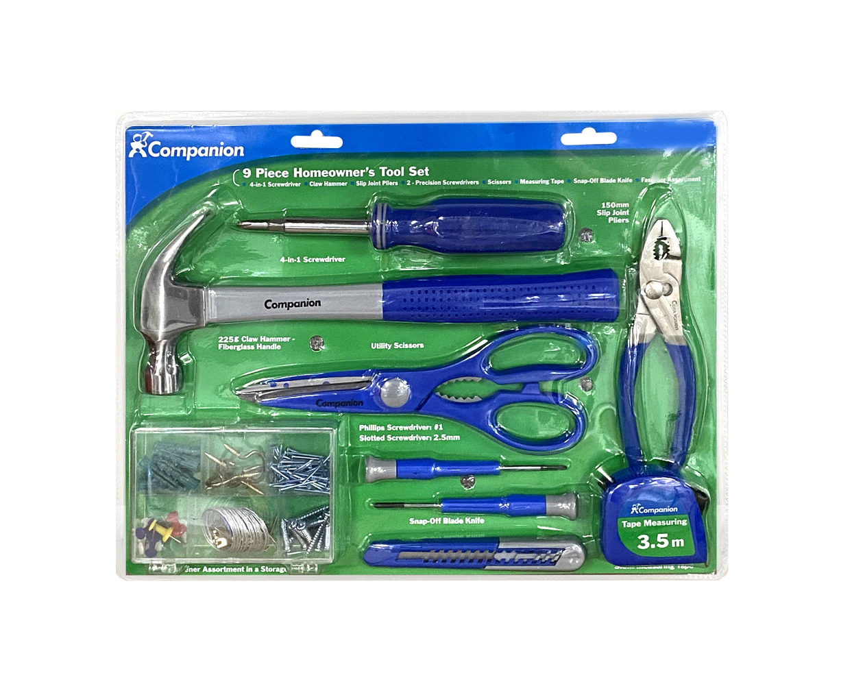 9pc Tool Set DIY Hammer/Pliers/Screwdriver/Box Cutter/Scissors/Tape Measure