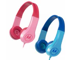 2PK Motorola Kids Safe Over-Ear Headphones Mic/3.5mm Audio Splitter Blue/Pink