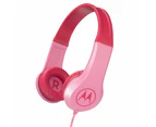 Motorola Kids Wired Over-Ear Headphones w/ In-line Mic/3.5mm Audio Splitter Pink
