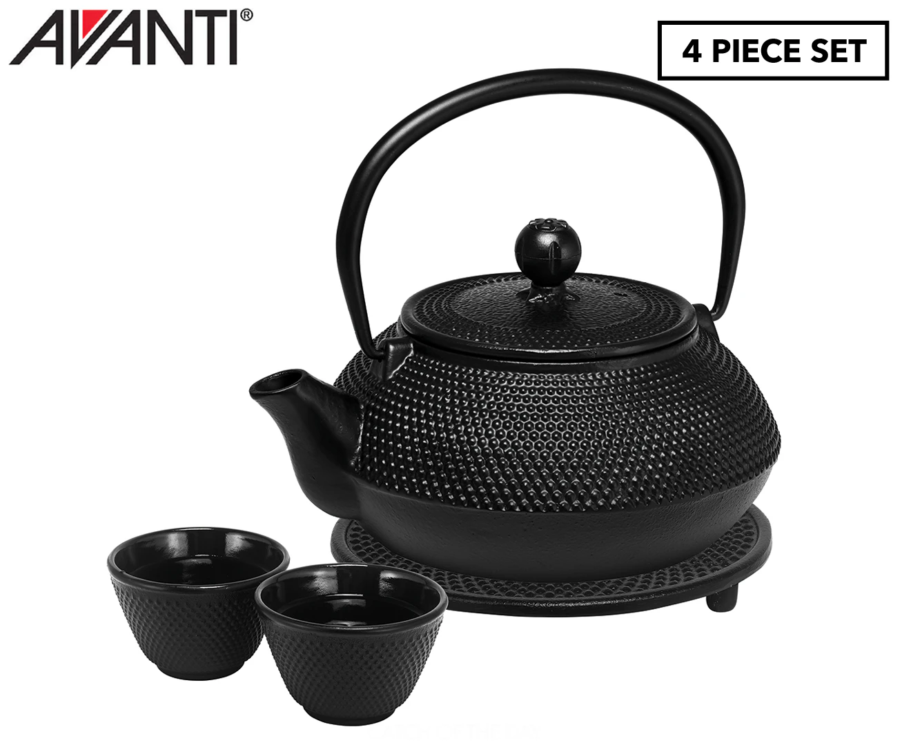 Avanti 800mL Hobnail Cast Iron Teapot Set - Black