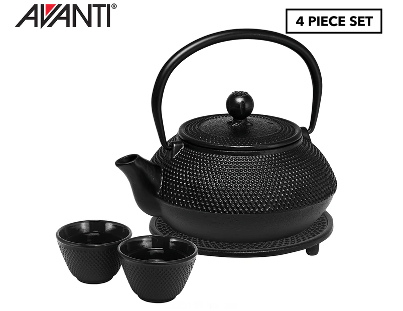 Avanti 800mL Hobnail Cast Iron Teapot Set - Black