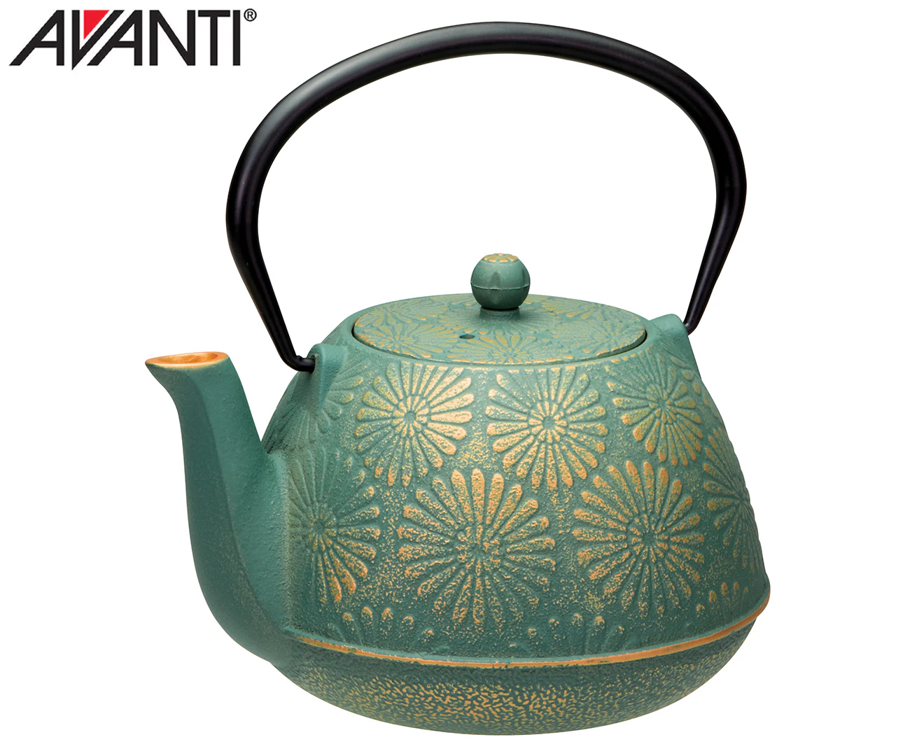 Avanti 1.2L Daisy Cast Iron Teapot w/ Lid Infuser - Teal/Gold