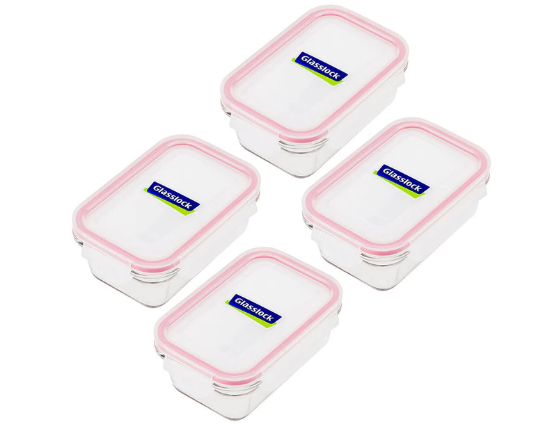 4 x 4pc Glasslock 485ml Rectangle Glass Container BPA Free Eco Friendly Food Storage