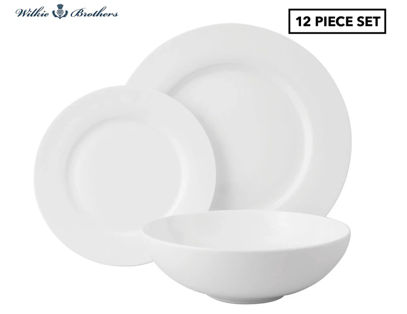 Wilkie Brothers 12-Piece Rim Royale Dinner Set - White